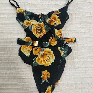 Onia Chelsea One Piece Swimsuit Floral Yellow Rose Tropical Size Small